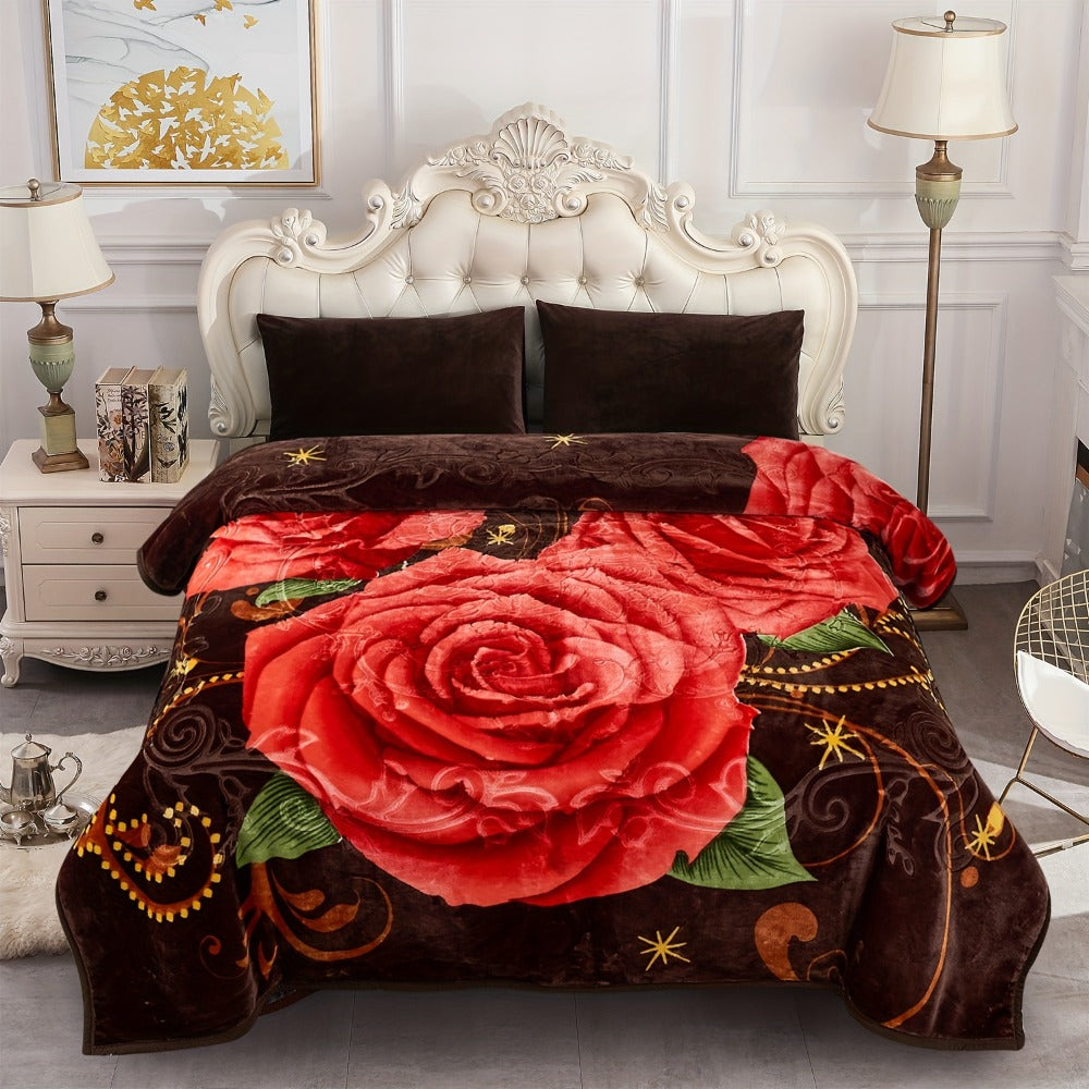 Reversible Plush Blanket 2-Ply 520GSM Milk Velvet - Soft Warm Queen King Size Blanket with Vibrant Animal & Floral Designs, All-Season Bed Couch Throw