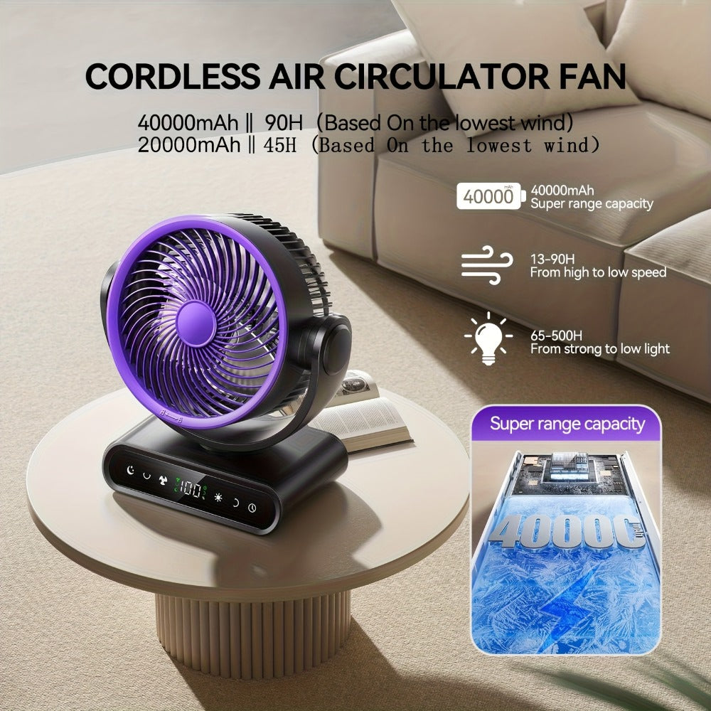 Camping Fan with LED Light Battery Powered 20000mAh 40000mAh 9-Inch 5-Speed Remote Control 90¡ã Tilt 120¡ã Oscillating Quiet Air Circulator for Outdoor Home