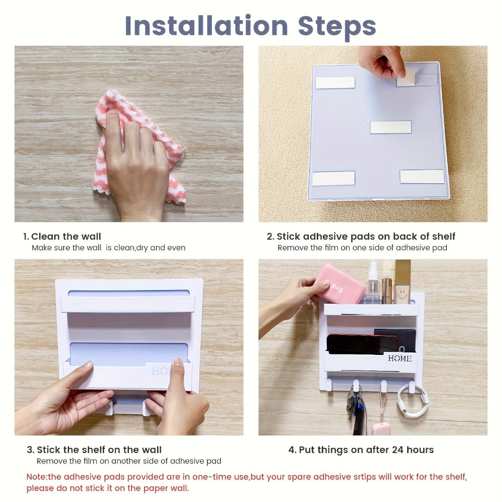 Floating Shelves Wall Mount Self-Adhesive Bedside Shelf Organizer for Bedroom - No Drill Stick On Wall Shelf for Phone Remote Control Small Items - Aesthetic Room Decor Storage for Girls Teen Bedroom
