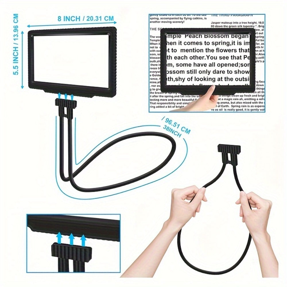 Hands-Free Magnifying Glass 5X Full Page, Flexible Gooseneck Neck-Worn Reading Magnifier for Seniors, Large Page Magnifier for Reading Sewing Repair Low Vision, No-Light Wearable Magnifier