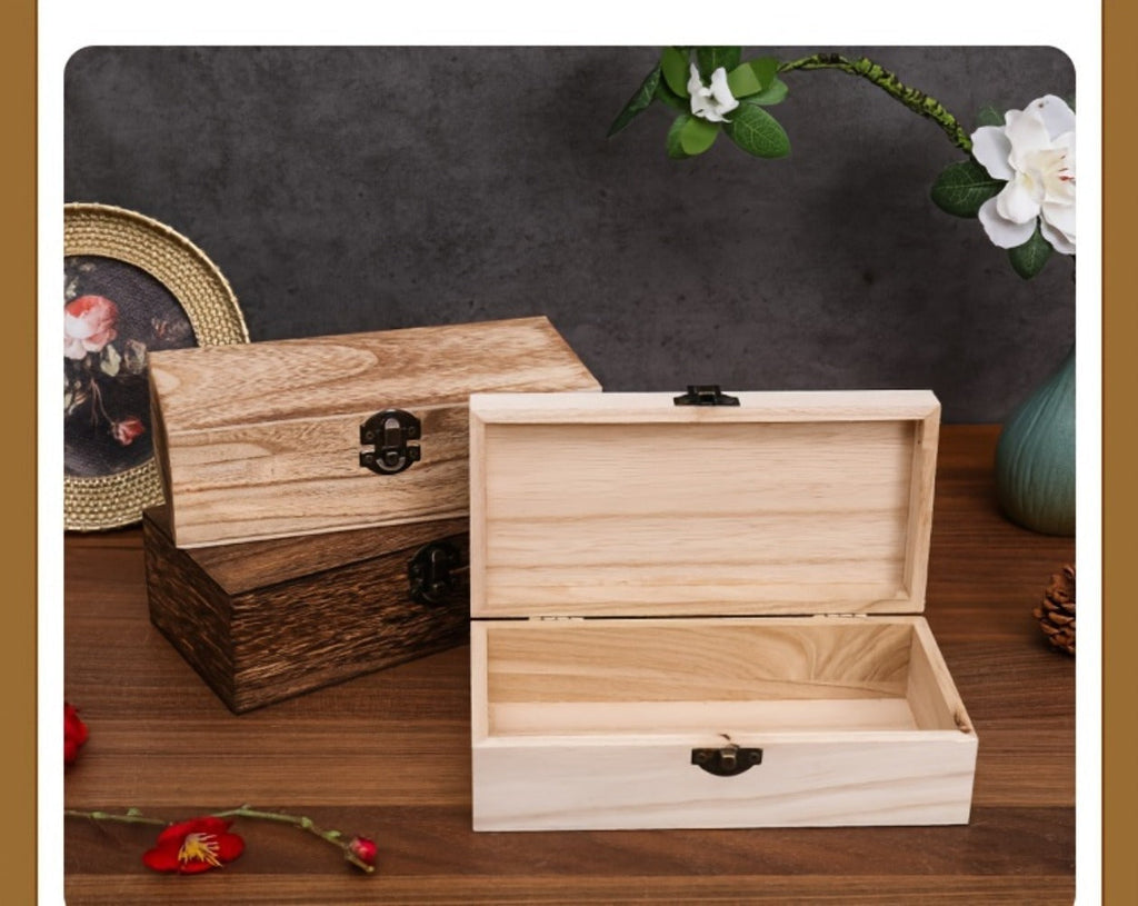 Jewelry Box with Lid & Lock Clasp Set of 3 ¨C Vintage Wooden Storage Boxes for Jewelry, Daily Essentials & Gift Packaging, Versatile Home Organizer in 3 Colors