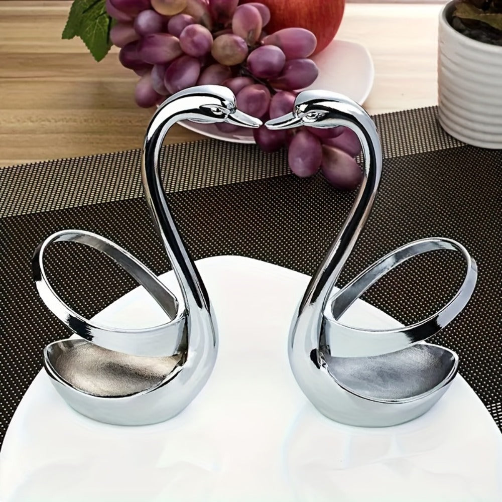 Swan Cutlery Rack Set 7pcs Stainless Steel Decorative Silverware Holder with 3 Forks & 3 Spoons - Elegant Swan Shaped Flatware Stand for Table Decor, Holiday Dining, Christmas Halloween Thanksgiving Gift