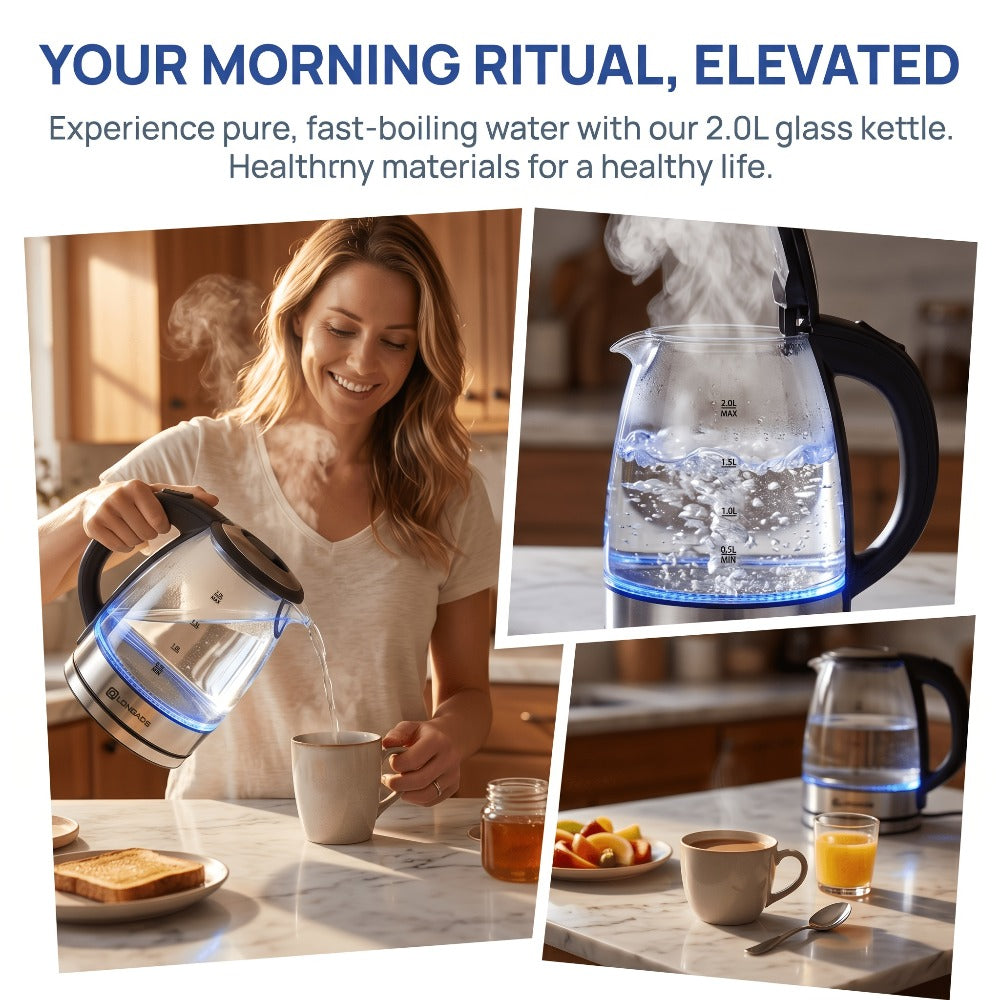Glass Electric Kettle 2L Large Capacity ¨C 1000W Fast Boil, Anti-Dry Burn Protection, See-Through Design for Coffee Milk Tea, Kitchen Dining Room Living Room Use, 67.63oz
