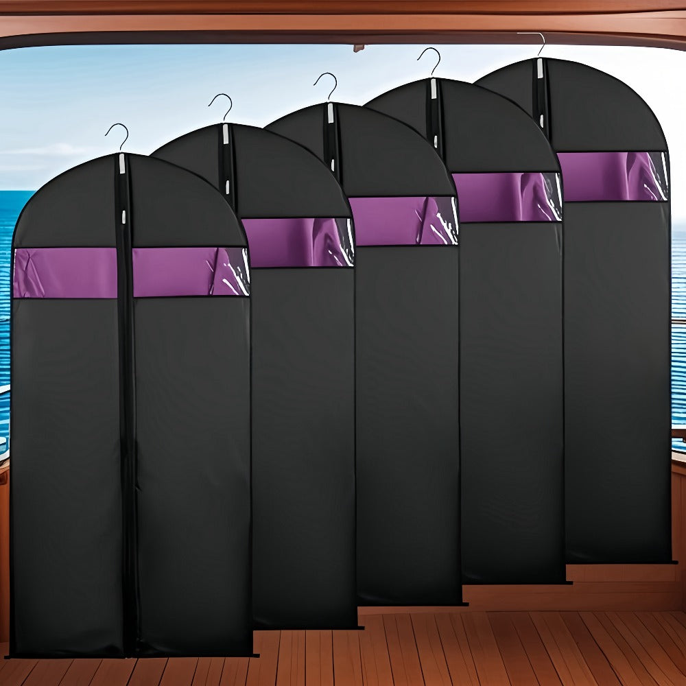 Garment Bags with Zipper Closure & Dust Protection for Suits Dresses Shirts ¨C Set of 5 Reusable Black Cover Bags
