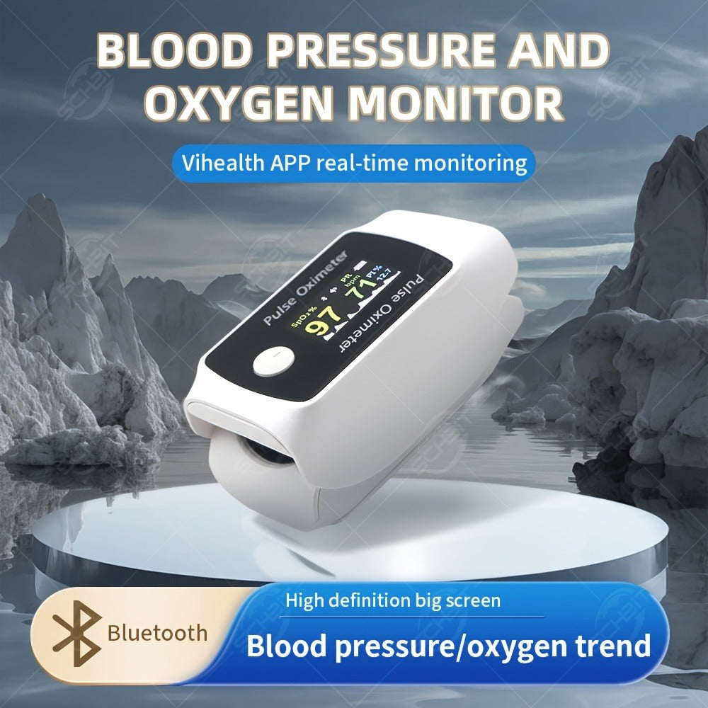 Fingertip Pulse Oximeter 2-in-1 with Blood Pressure Monitor | Real-Time Heart Rate & SpO2 Tracking via Bluetooth App | Compact Digital Oxygen Meter with Perfusion Index | BM1000B Sporting & Aviation Use