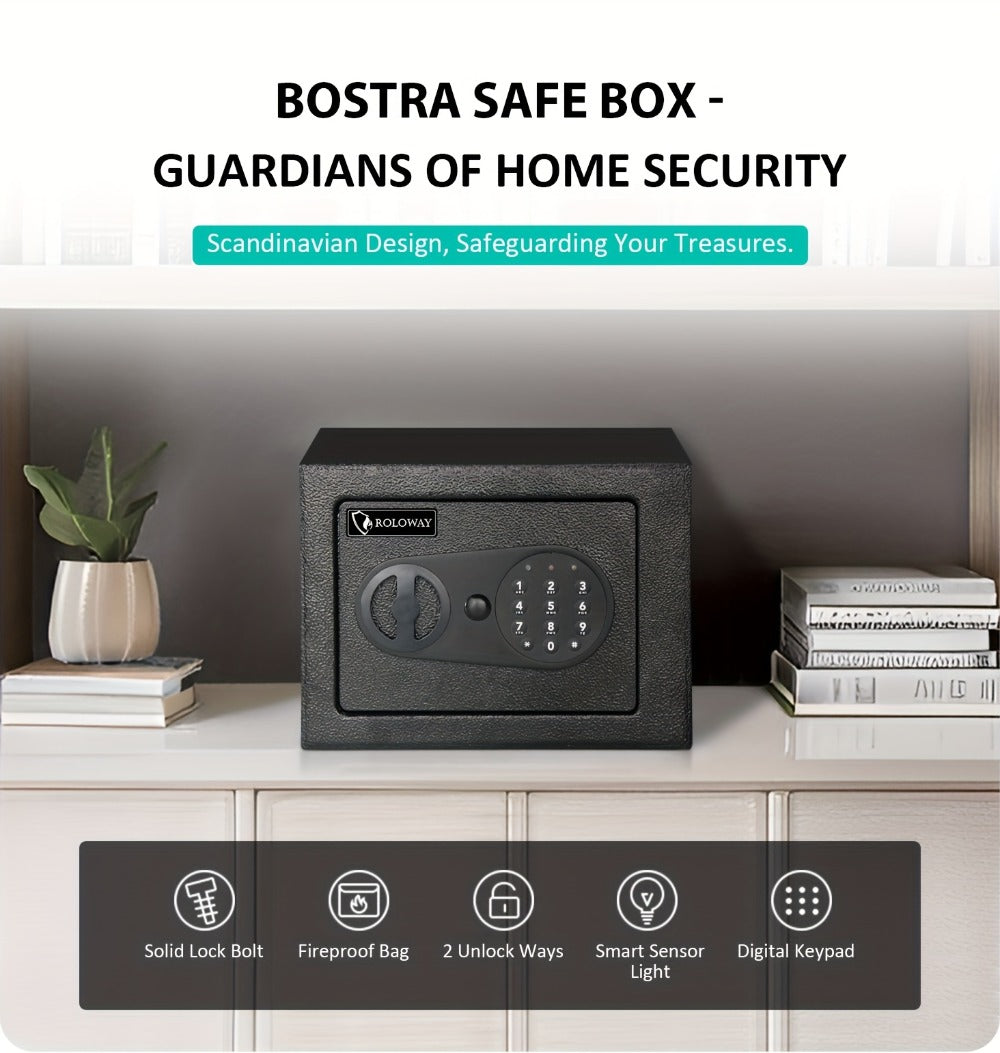 Safe Box with Keys Fireproof Bag Included Heat Resistant Secure Home Office Storage Lock Box for Cash Documents Valuables Jewelry Christmas Gift Black