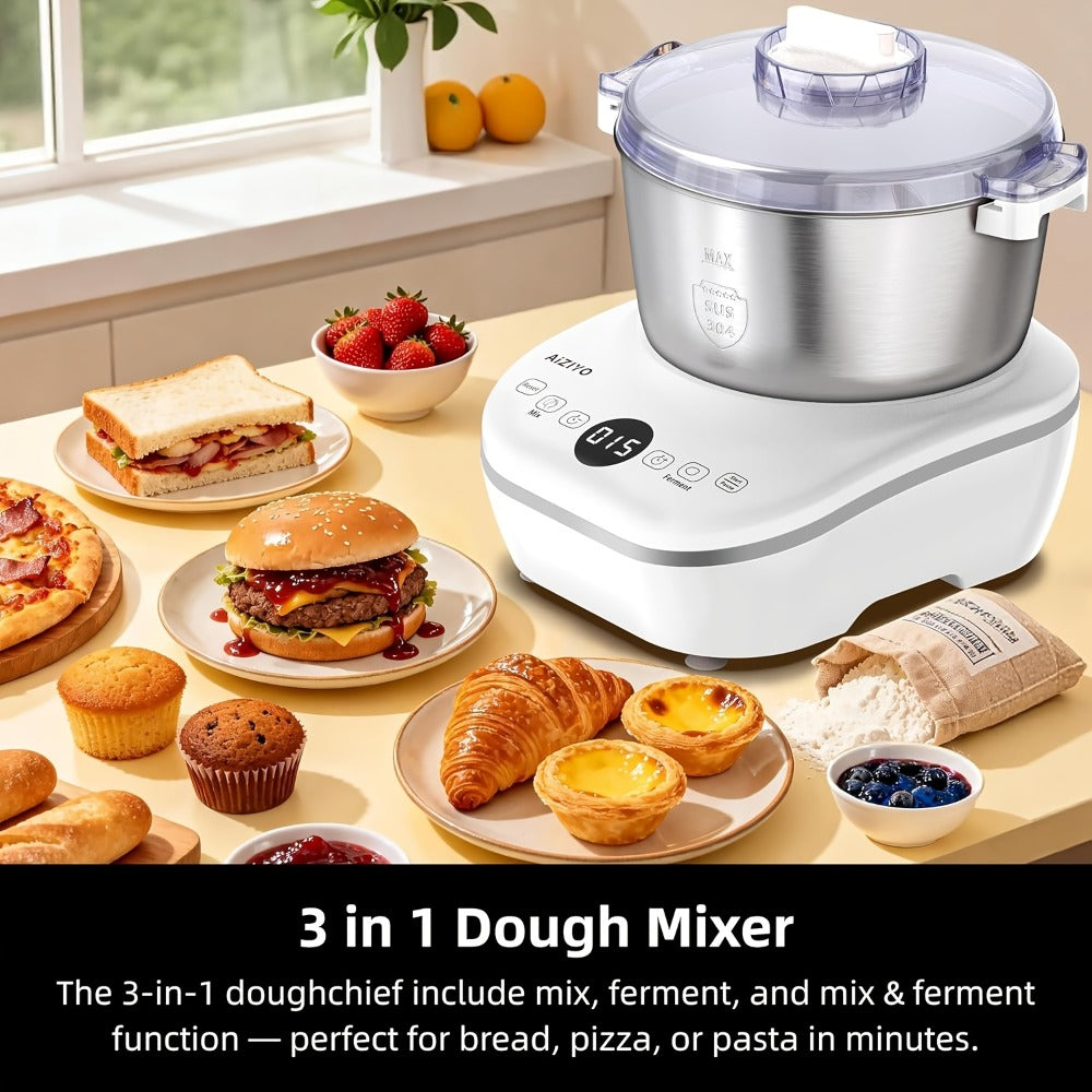 Electric Dough Maker with Ferment Function - 7Qt 250W Dough Kneading Machine, 304 Stainless Steel Bowl, Constant Temperature Fermentation, Microcomputer Timer, for Bread Pizza Pasta Roti Dumplings