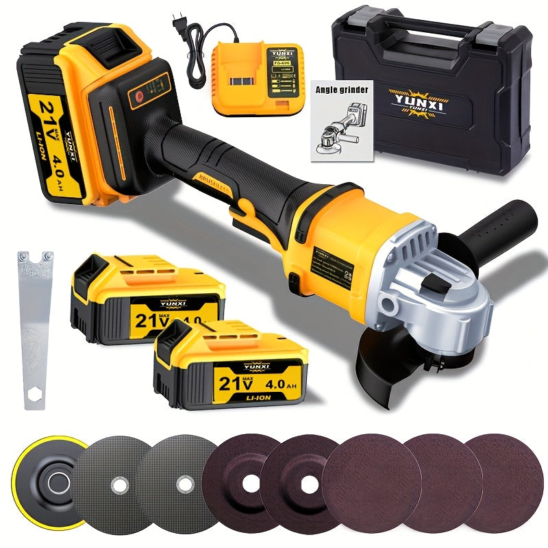Cordless Angle Grinder - Rechargeable Polishing Machine with Lithium-Ion Battery, Fast Charger & Complete Accessories Kit, Variable Speed for Cutting, Grinding, Polishing & Sanding, Multi-Use Power Tool