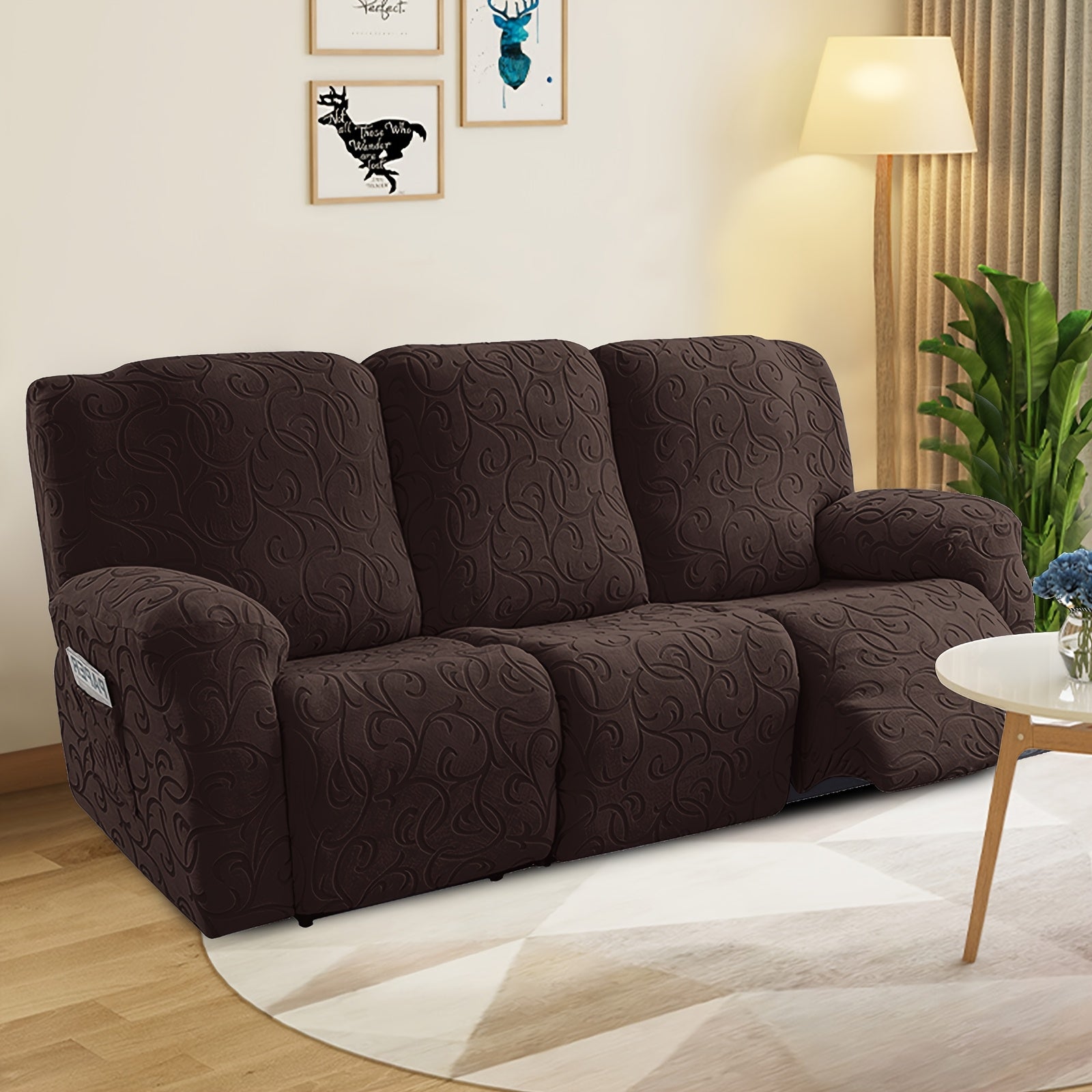 Chenille Recliner Sofa Cover 3 Seater High Stretch Thickened Hooked Fabric - Machine Washable Wear Resistant Couch Slipcover | Sand Color Light Grey Chocolate | Living Room Bedroom Furniture Protector