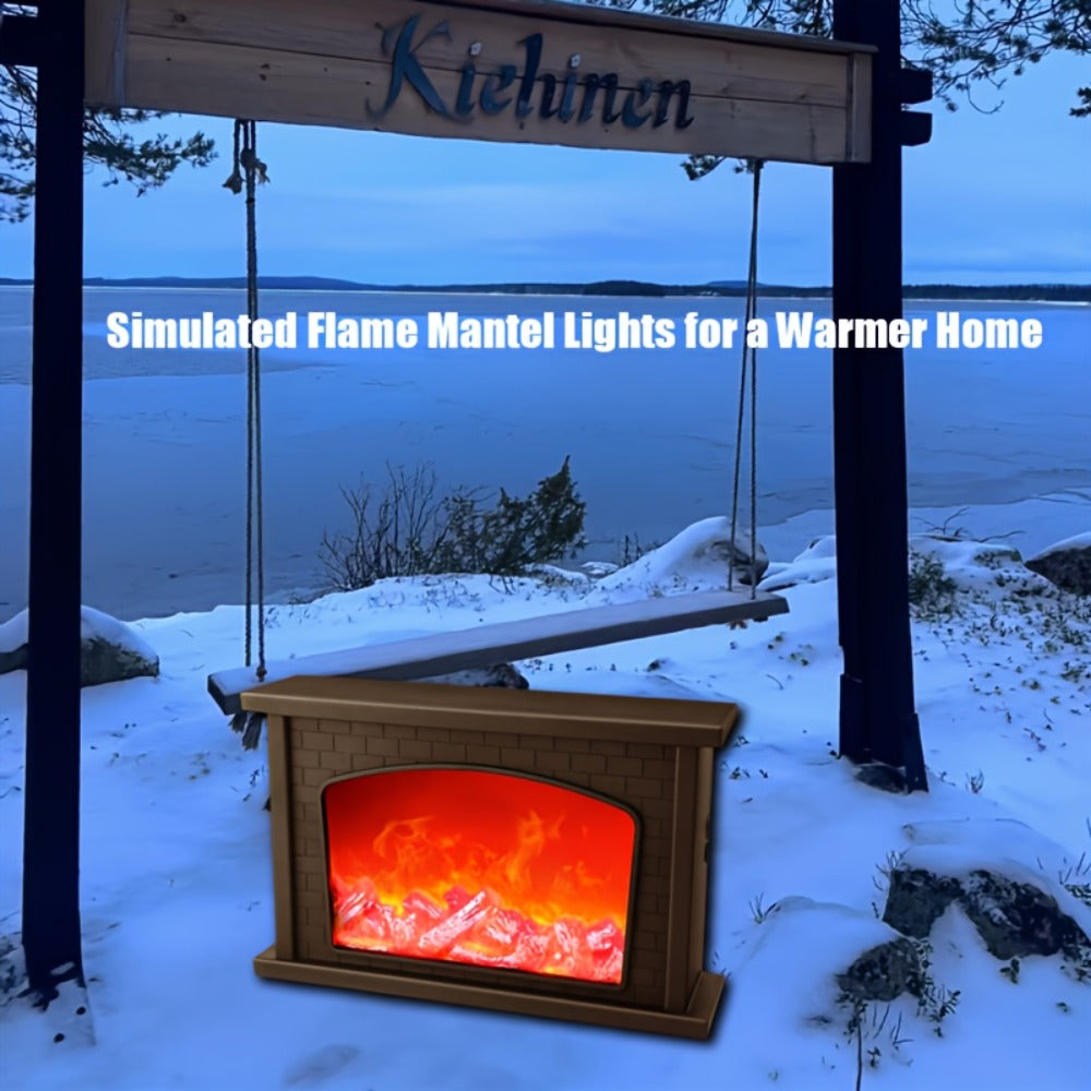 Simulated Charcoal Flame Fireplace Light, Battery & USB Powered Vintage Indoor Mood Light for Christmas Halloween Patio Decoration, Square Tabletop Fireplace Ornament