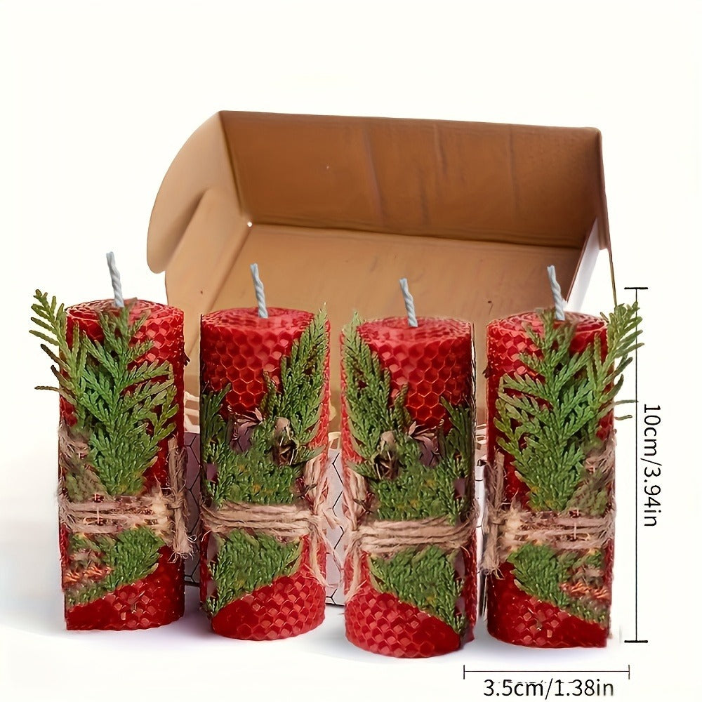 Beeswax Pillar Candles Hand Rolled with Honeycomb Texture ¨C 100% Pure Beeswax, 12+ Hour Burn, Gift Box Set for Home Decor, Christmas, Dinner & Holiday Decorations