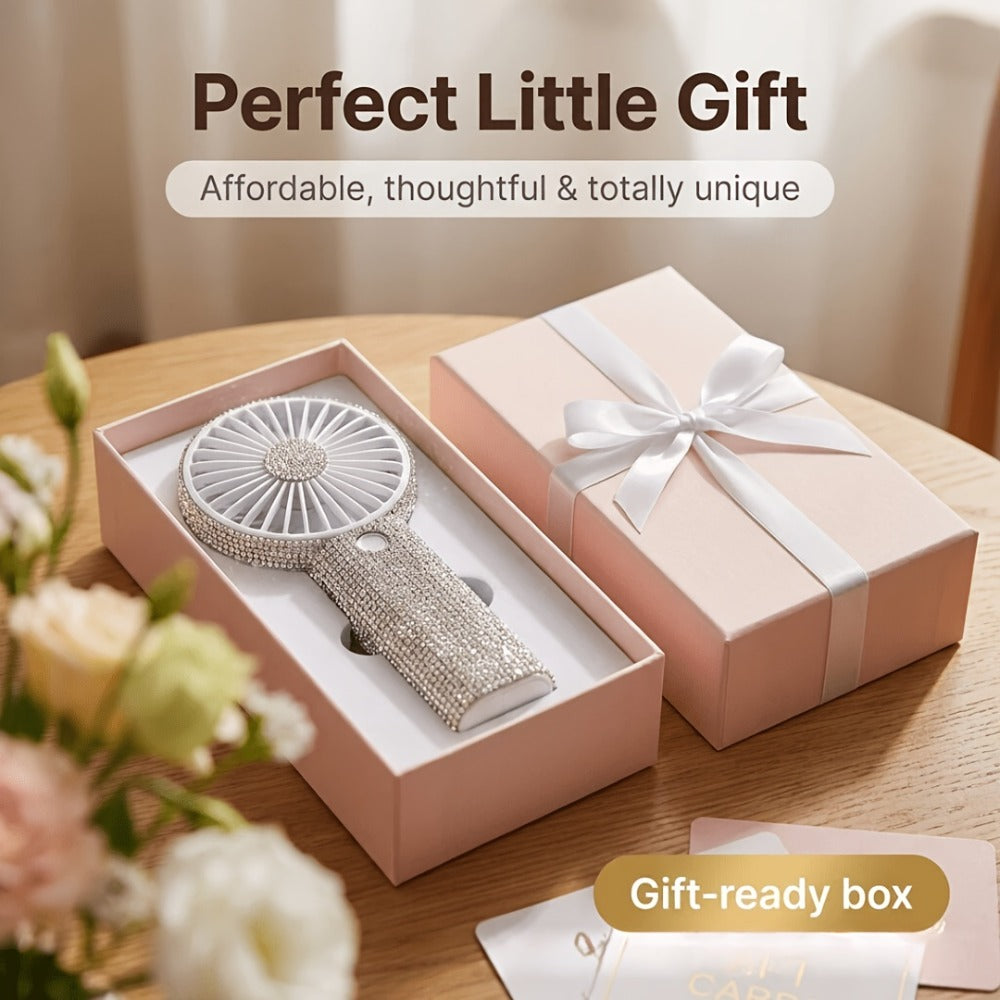 Rhinestone Handheld Fan Mini USB Rechargeable, Crystal Diamond Sparkling Personal Fan 3-Speed for Women and Girls, Elegant Portable Fan for Wedding, Outdoor, Travel, Office and Indoor Use
