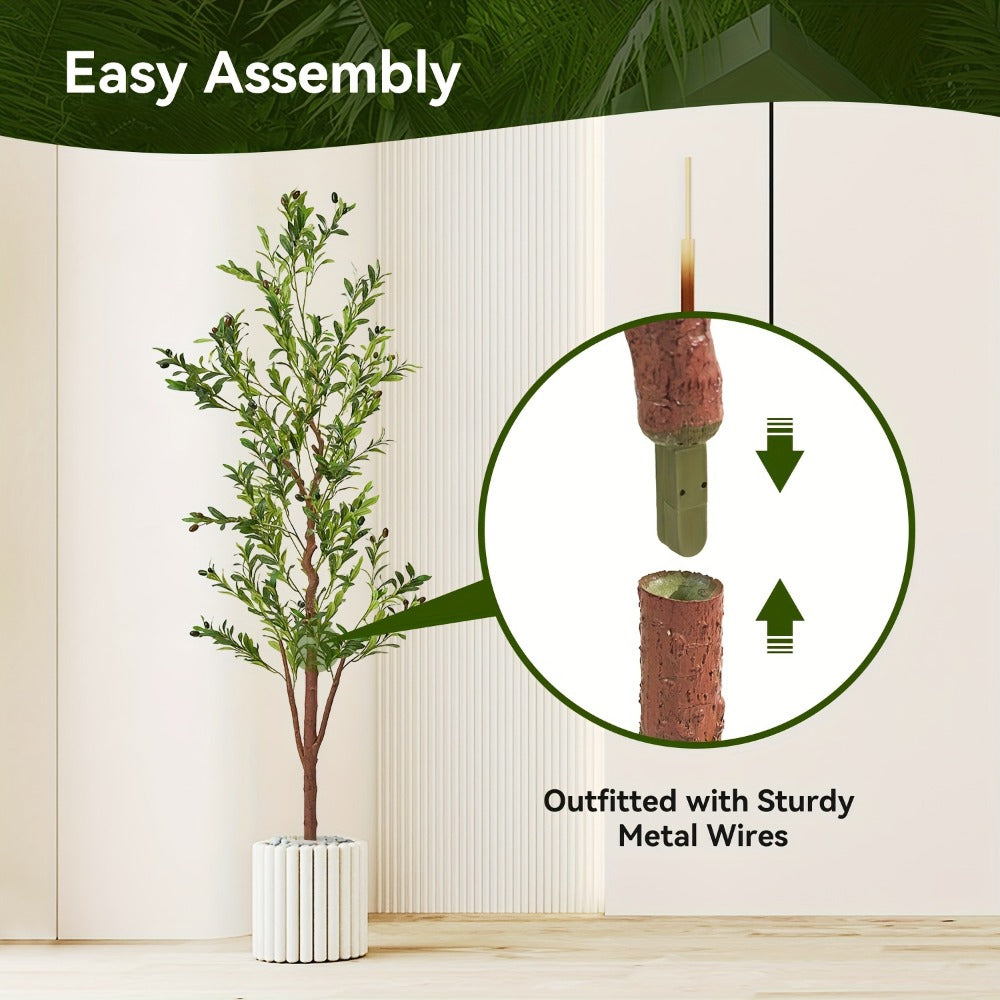 Artificial Olive Tree Large Faux Indoor Tree with Pot ¨C Realistic 5FT 6FT 7FT Multi-Trunk Fake Olive Tree with Leaves & Fruits for Living Room Home Office Entryway Decor
