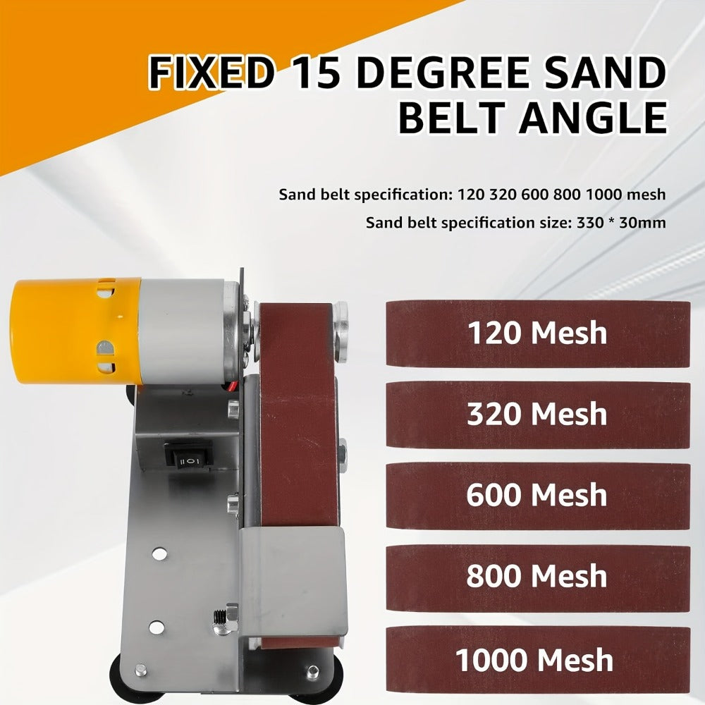 Mini Belt Sander 3-in-1 Electric Desktop Knife Sharpener 15 Degree 7 Speed Adjustable Polishing Machine for DIY Metal Wood Handicrafts Cutting Tools with Sanding Belts