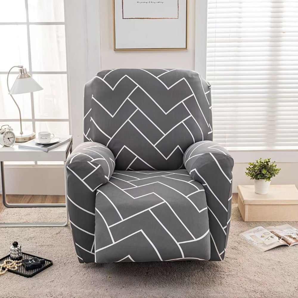 Recliner Slipcover 4pcs Extra Large with Pocket - Spandex Stretch Four Seasons Furniture Protector | Botanical Geometric Prints | Living Room Home Decor Sofa Chair Cover