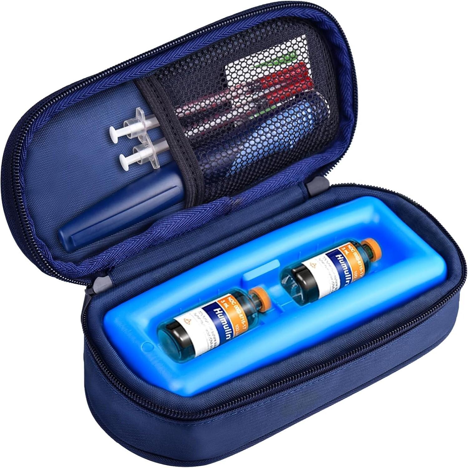 Insulated Insulin Vial Travel Case ¨C Diabetic Supply Bag with Ice Brick, Compact Portable Cooler Kit for Medication Storage