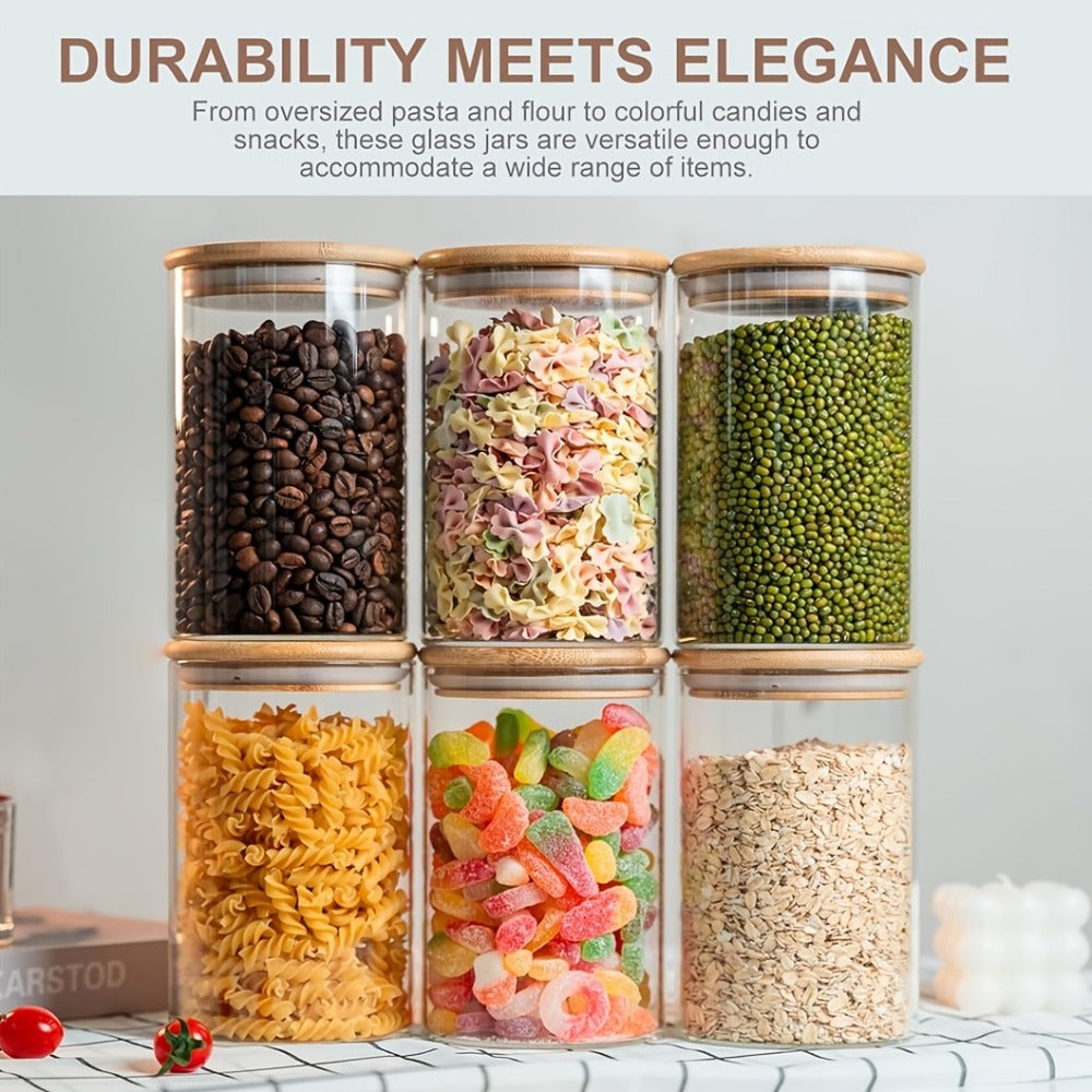 Glass Food Storage Containers Set of 6 with Bamboo Lids & Labels, 32oz Airtight Clear Glass Jars for Pantry Kitchen ¨C Flour Sugar Tea Coffee Spice Herbs