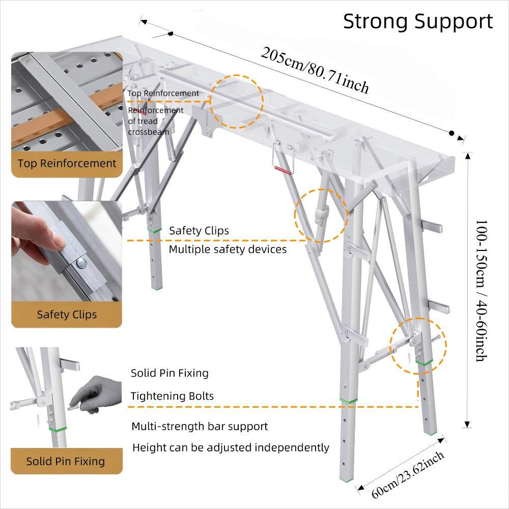 Heavy Duty Folding Work Platform Scaffold 1455 Lbs Capacity Portable Adjustable Height Ladder Stool ¨C Multi-Function Step Stool for Painting Home Renovation Construction Indoor Outdoor Use
