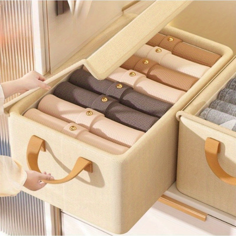 Foldable Storage Box for Clothes & Pants ¨C Collapsible Wardrobe Organizer Basket for Dormitory, Closet & Under-Bed Storage | Space-Saving Folding Bin in Gray, Denim Blue & Beige