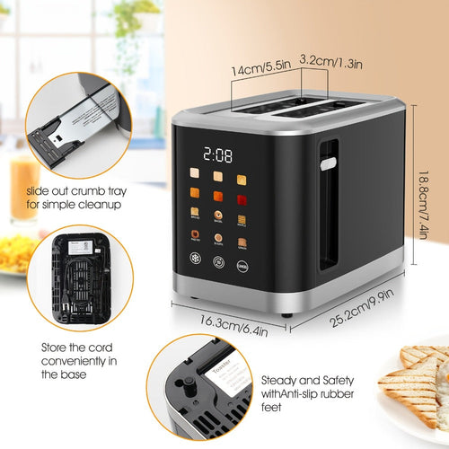 2 Slice Toaster with Touch Screen ¨C 1.5¡± Wide Slot for Bread, Bagels & English Muffins, 6 Bread Types, 5 Toast Shade Settings, Cancel & Defrost Functions