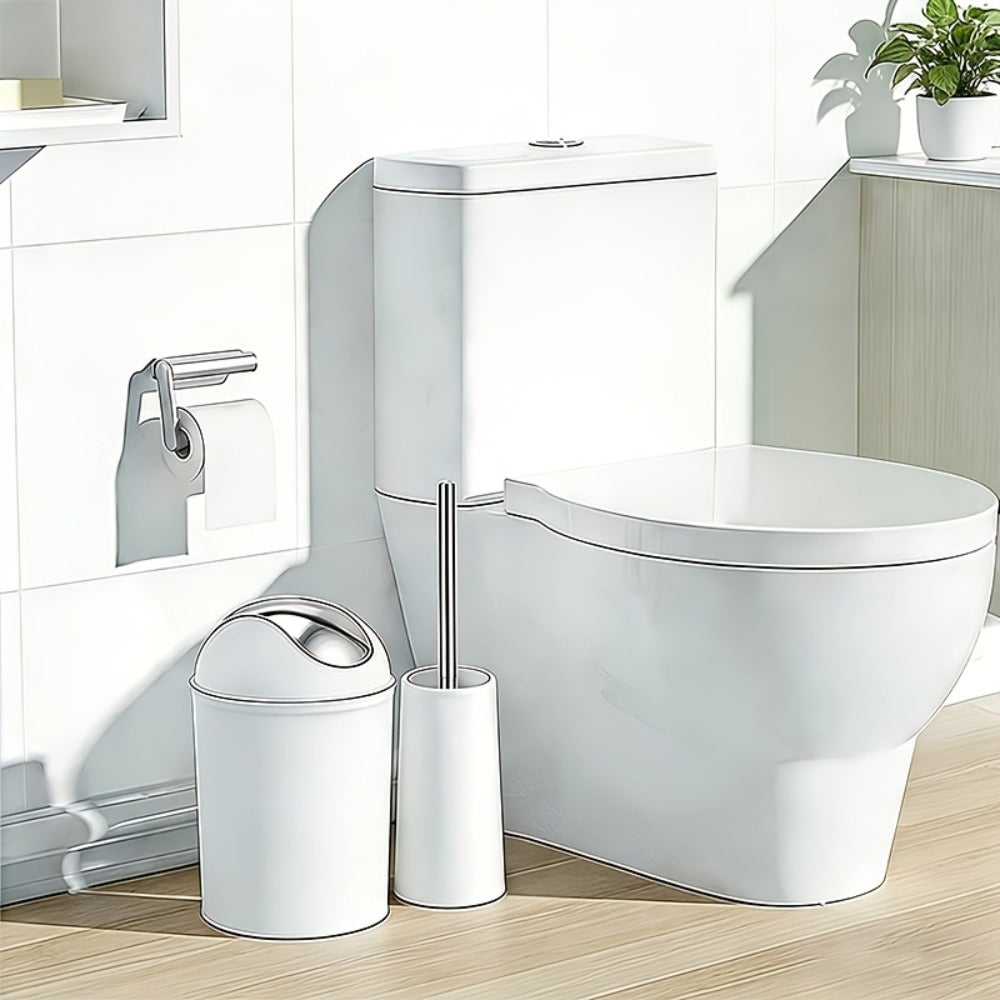 Bathroom Accessory Set 7 Piece - Luxury Modern Complete Bath Set with Trash Can Toilet Brush Lotion Dispenser Soap Dish Mouthwash Cup Toothbrush Holder | Space Saving Easy Clean Housewarming Gift 7 Colors