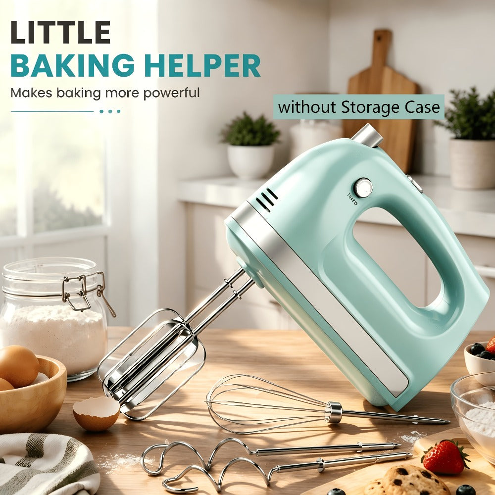 Electric Hand Mixer 5 Speed Turbo Boost - 5 Stainless Steel Accessories, Optional Storage Case, Handheld Mixer for Cookies, Cake, Bread & Baking, Kitchen Gift in 5 Colors Pink Green Purple Black