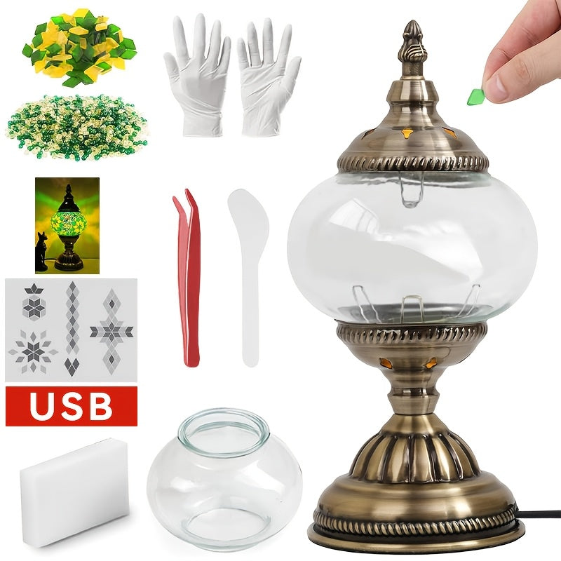 DIY Mosaic Lamp Kit Handmade Glass Table Lamp, Colorful Stained Glass Bedside Night Light with Antique Bronze Base, Decorative Desktop Lamp for Living Room, Bedroom & Home Decor (Multiple Colors)