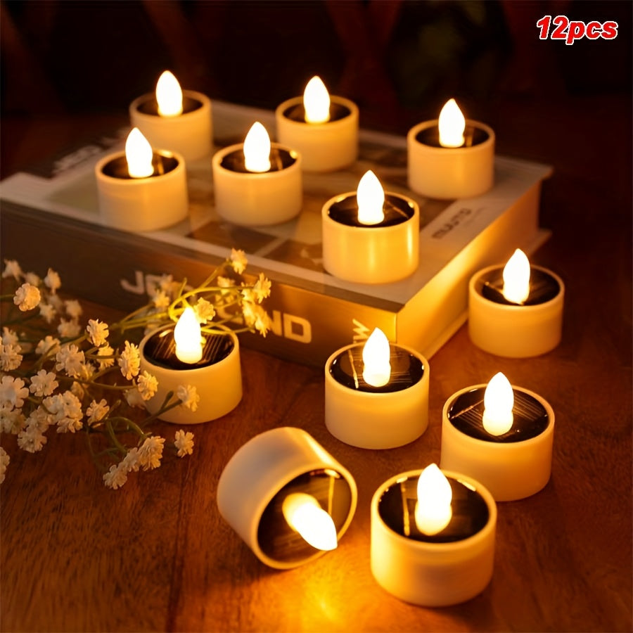 Solar Flameless Candles Outdoor Waterproof IP44 LED Tealight with Dusk to Dawn Sensor Flickering Warm Light for Garden Balcony Window Lantern Terrace Decor 4 6 12 Pack