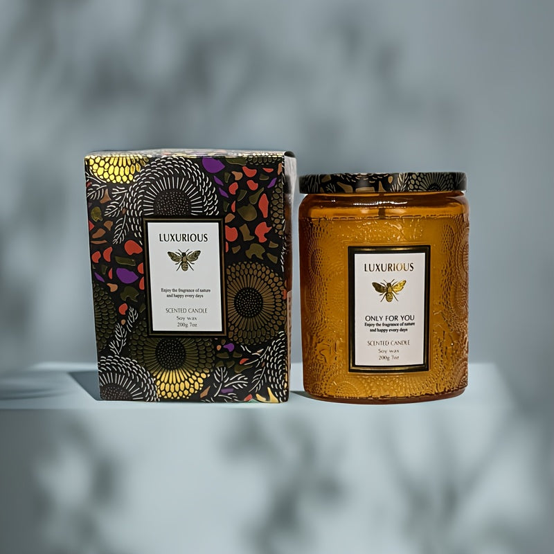 Scented Candle in Relief Glass Cup ¨C Aromatherapy Home Fragrance with Crystal Embellishment, Single Wick, Multiple Scents ¨C Jasmine, Tuberose, Amber, Sage & More