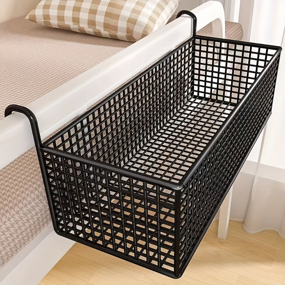 Over Door Hanging Basket Storage Rack - Woven Mesh Metal Organizer Shelf for Bedroom Dorm Wardrobe Closet, Space-Saving Wall Mounted Hanging Storage Basket