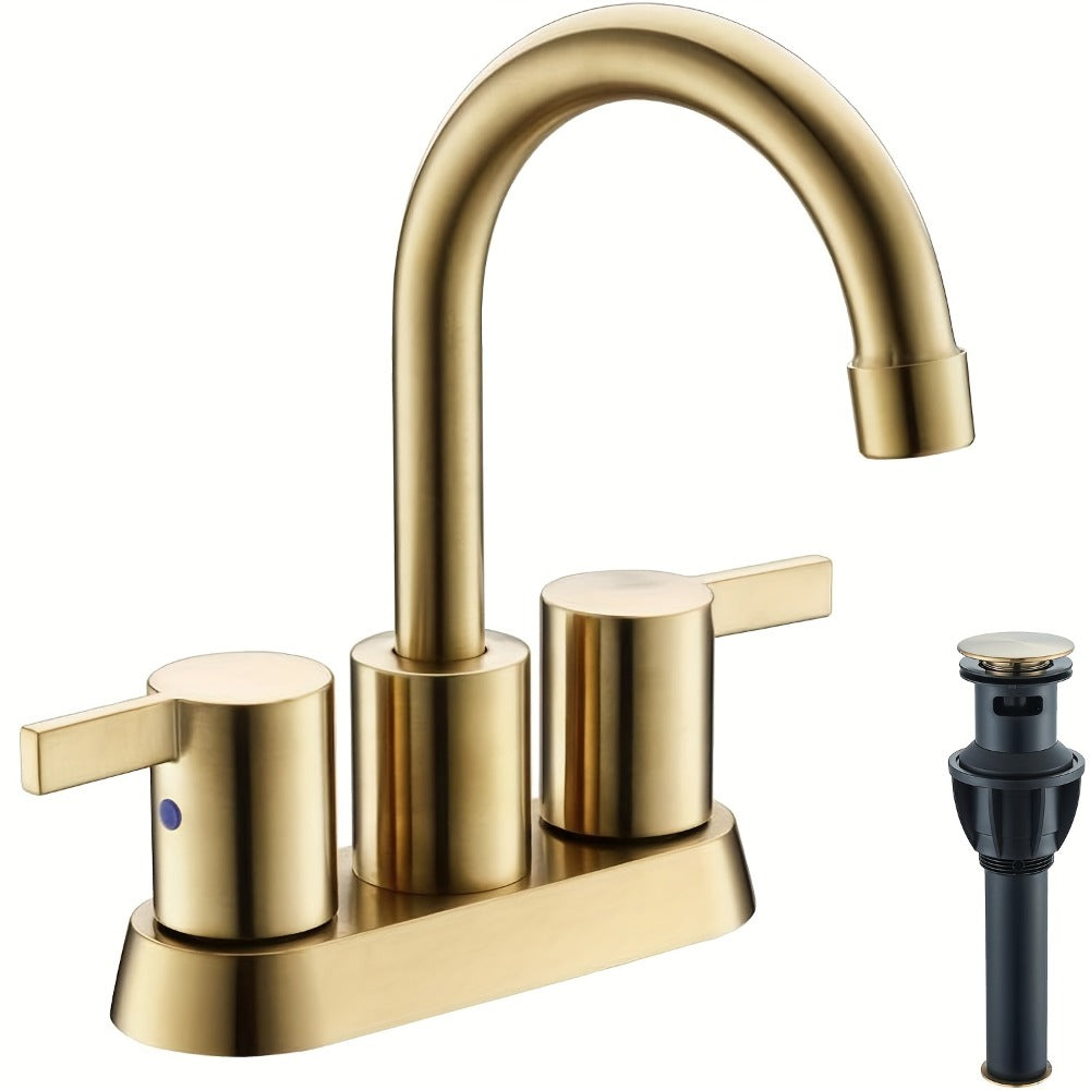Bathroom Faucet 4-Inch 2-Handle Centerset ¨C 360¡ã Swivel Spout, Pop-Up Drain & Supply Lines Included, 2-3 Hole Vanity Sink Faucet for RV & Home, Brushed Gold, Matte Black, Nickel & Chrome