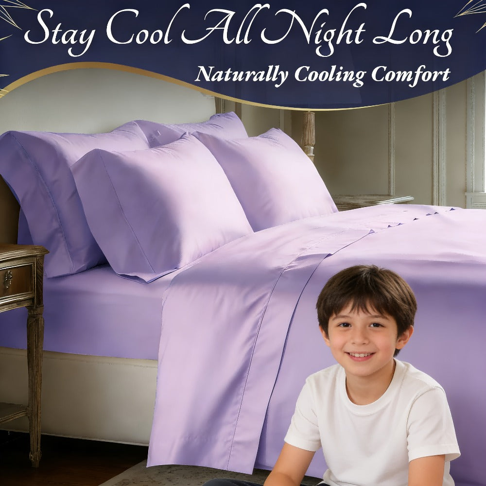 Bamboo Cooling Bedding Set 4pcs - Deep Pocket Fitted Sheet, Flat Sheet & Pillowcases for Hot Sleepers, Breathable Soft Viscose Sheets Twin Full Queen King