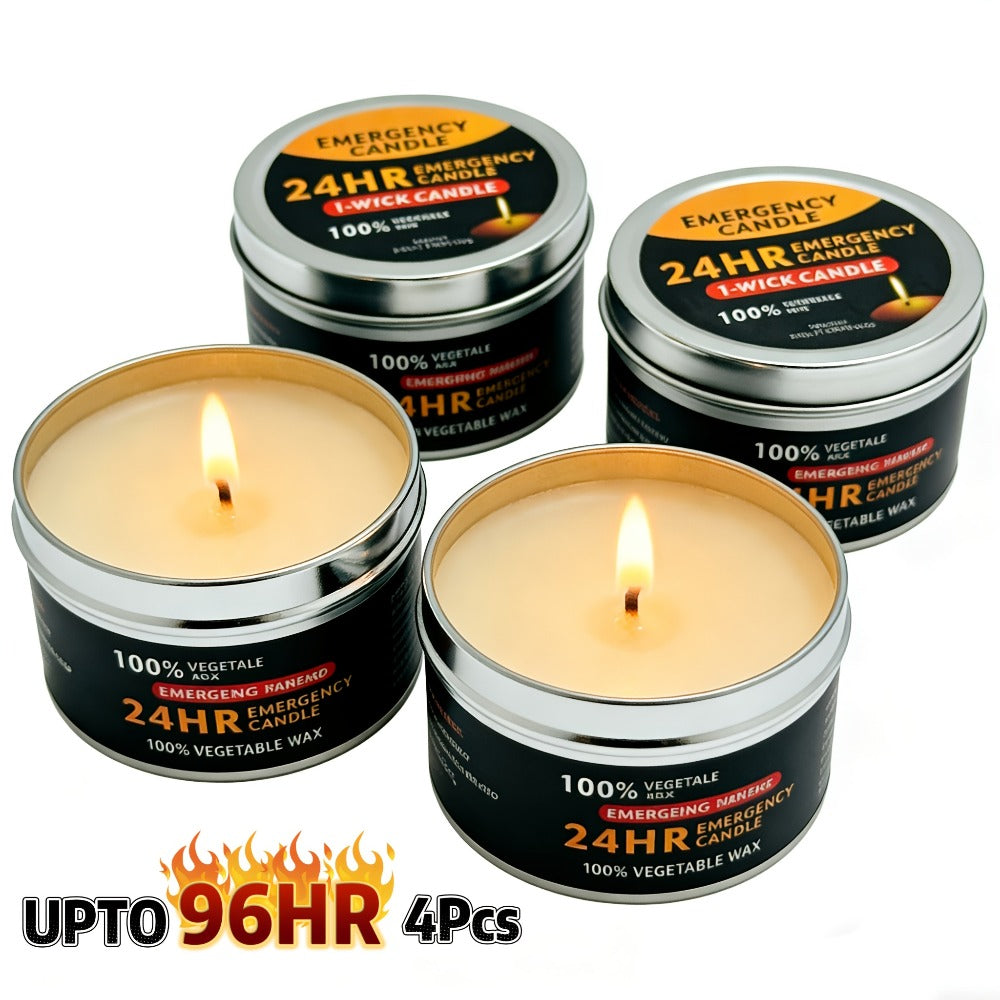Long Burning Candles 4 Pack 96 Hour Burn Time Unscented Soy Palm Wax Candles in Metal Tins 80g Each Emergency Candles for Power Outage Camping Hiking Indoor Outdoor Holiday Decor Halloween Christmas