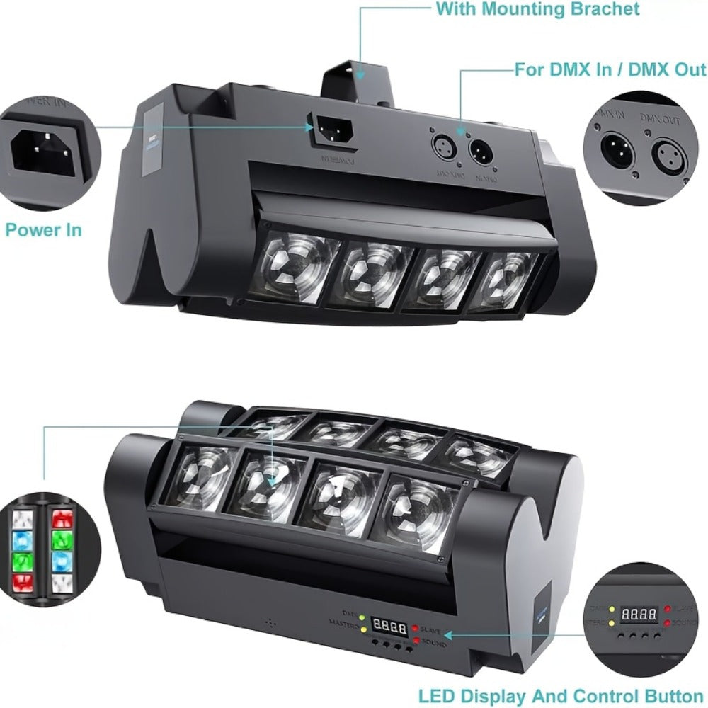 Spider Beam Moving Head Stage Light 8x3W RGBW LED DJ Disco Light Sound Activated DMX-512 Control for Party Club Bar Wedding Festival Show