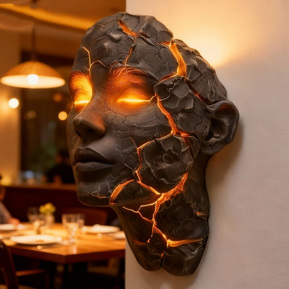 3D Shattered Soul Wall Lamp ¨C LED Night Light Cracked Face Phantom Effect USB Powered Resin Wall Light for Bedroom Living Room Bar Cafe Home Decor, Easy Install Gothic Aesthetic Atmosphere Lamp