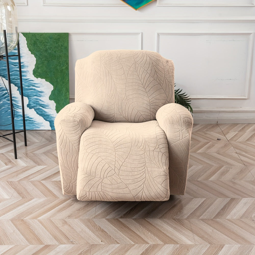 Recliner Chair Cover Slipcover 4-Piece Set ¨C Leaf Jacquard Stretch Furniture Protector with Storage Pocket, Non-Slip Recliner Sofa Cover for Living Room, Machine Washable, 6 Colors Available