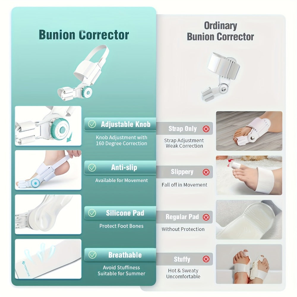 Bunion Corrector Big Toe Night Splint, Adjustable Hallux Valgus Brace with Knob & Heel Strap for Left & Right Foot, Toe Straightener for Men & Women ¨C Relieves Bunion Pain & Corrects Toe Alignment (1pc)