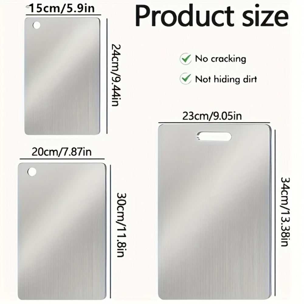 Stainless Steel Cutting Board Set 3 Pack - Non-Stick Dual-Sided Metal Chopping Boards for Kitchen, BPA-Free, Rust-Resistant, Easy Clean, Portable for Meat Vegetables Fruit