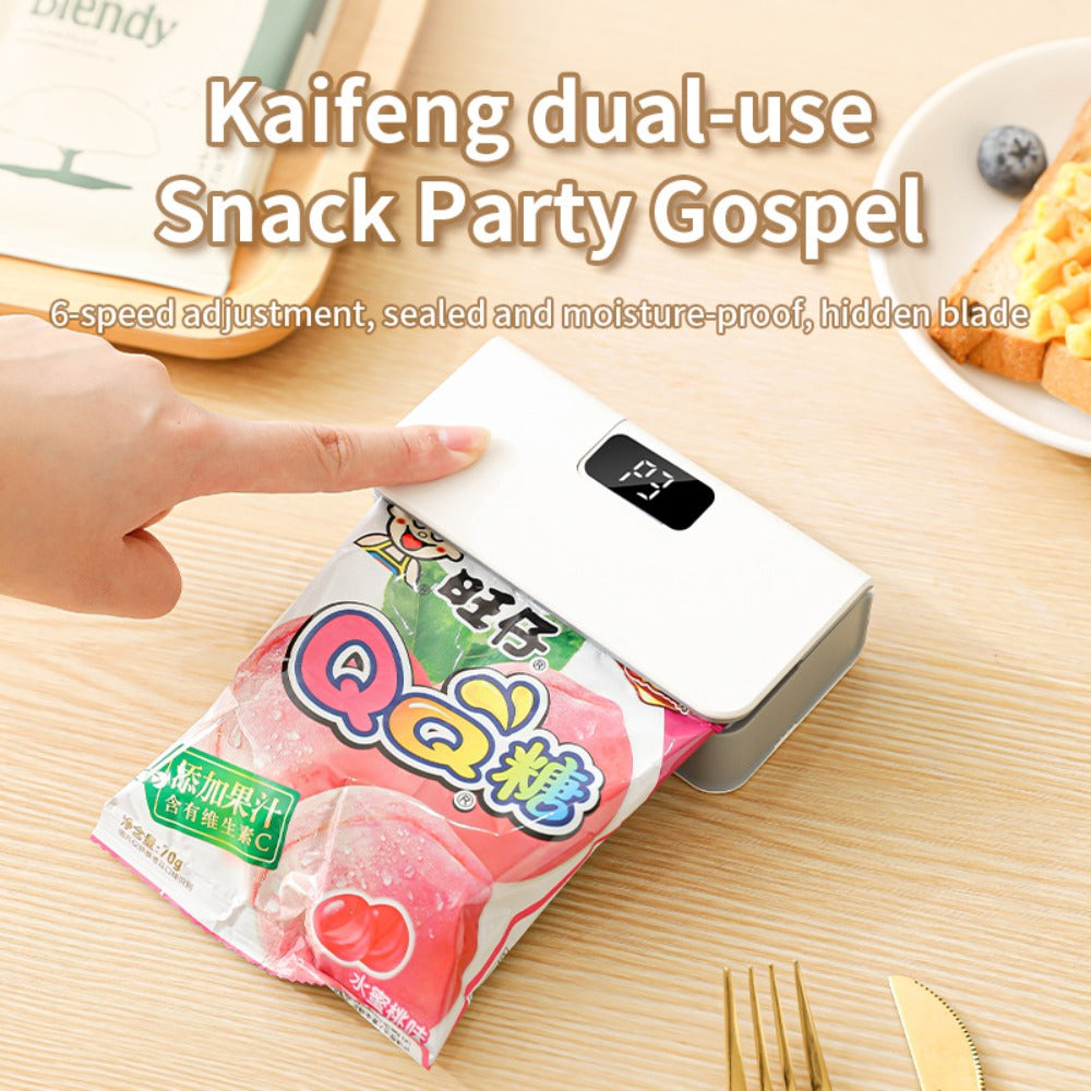 Portable Mini Bag Sealer USB Rechargeable ¨C Handheld Food Sealer with Built-In Cutter for Fruits, Vegetables, Snacks & Chips ¨C Compact Kitchen & Outdoor Picnic Sealing Tool, White & Blue