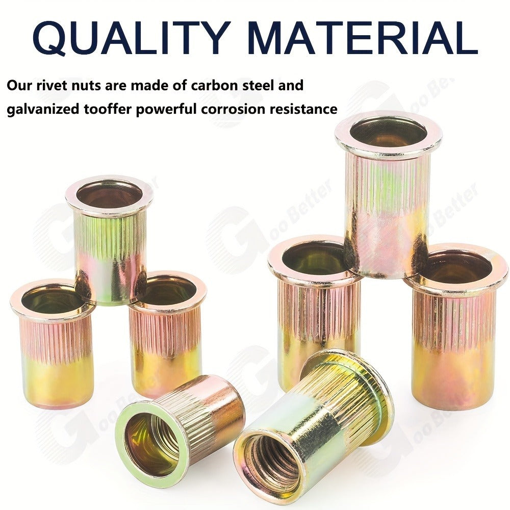 860pcs Rivet Nut Kit SAE UNC Assortment ¨C Zinc Plated Carbon Steel Flat Head Insert Threaded Nuts 7 Sizes with Case for Auto Furniture & Industrial Projects