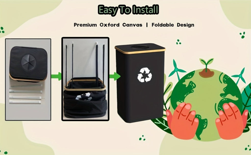 Recycling Bin 26 Gallon 100L with Lid & Removable Inner Bag, Large Collapsible Trash Can for Bottles Cans Glass & Plastic Waste, Open-Top Foldable Recycle Bin for Kitchen Garage & Outdoor Use