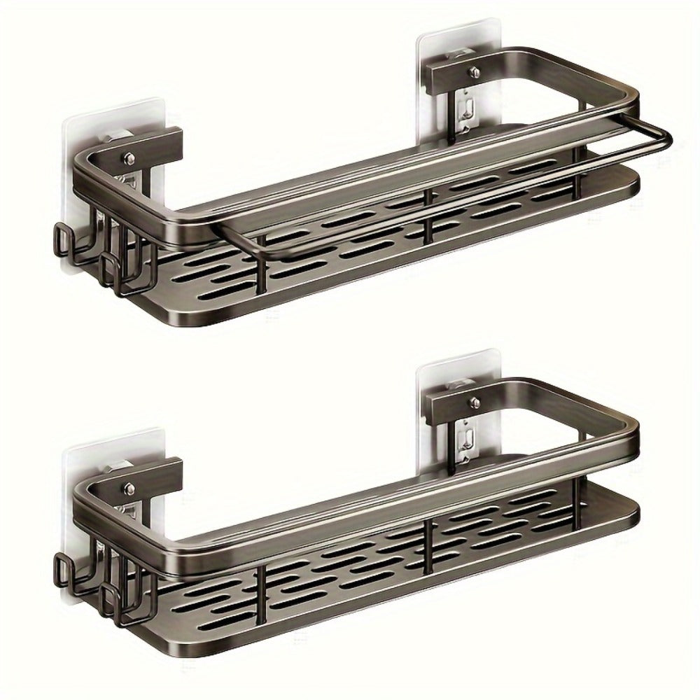 Shower Caddy Basket 2 Pack 2-Tier Wall Mount - Rust Resistant Bathroom Shelf Organizer for Shampoo Soap Towel No Drilling Adhesive Shower Rack | Dark Grey Black | Bathroom Kitchen Storage
