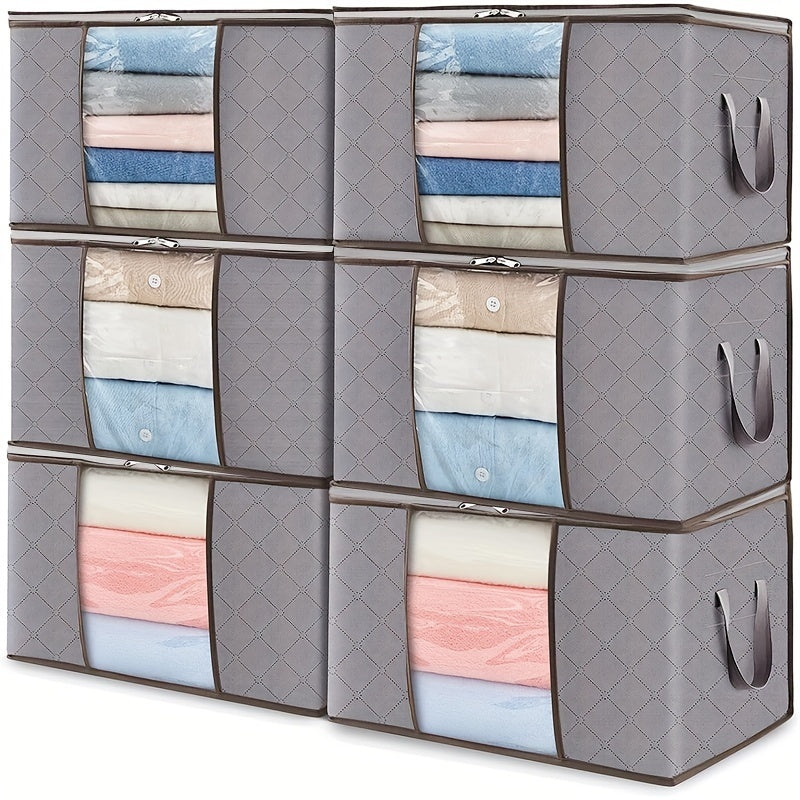6pcs Extra Large Storage Bags with Zipper Closure, Heavy-Duty Non-Woven Fabric Quilt Blanket Clothes Organizer Bags, Rectangular Foldable Seasonal Closet Storage Bags Set for Home Organization