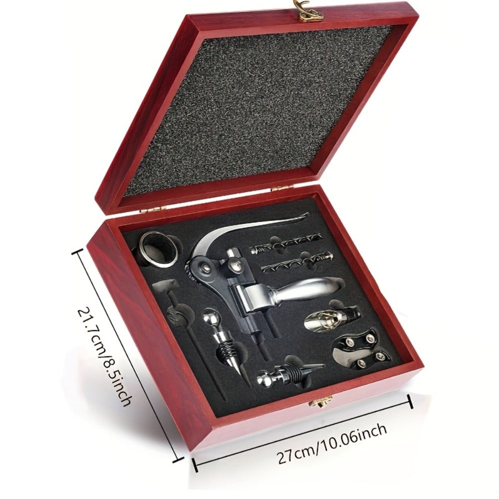 Wine Opener Kit 10pcs Stainless Steel Bottle Opener Gift Set with Wood Case - Beer Wine Accessories Bar Tool Set for Men Women Valentine's Day Birthday Housewarming Gift