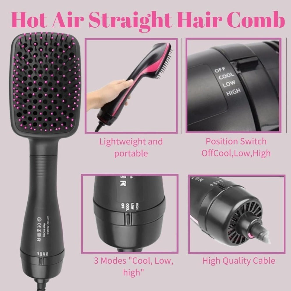 3-in-1 Hot Air Brush Hair Dryer Straightener Comb | Ionic Blow Dryer Brush with Negative Ion Frizz Control, Anti-Scald, Wet & Dry Use ¨C Salon Styler for All Hair Types, 110V