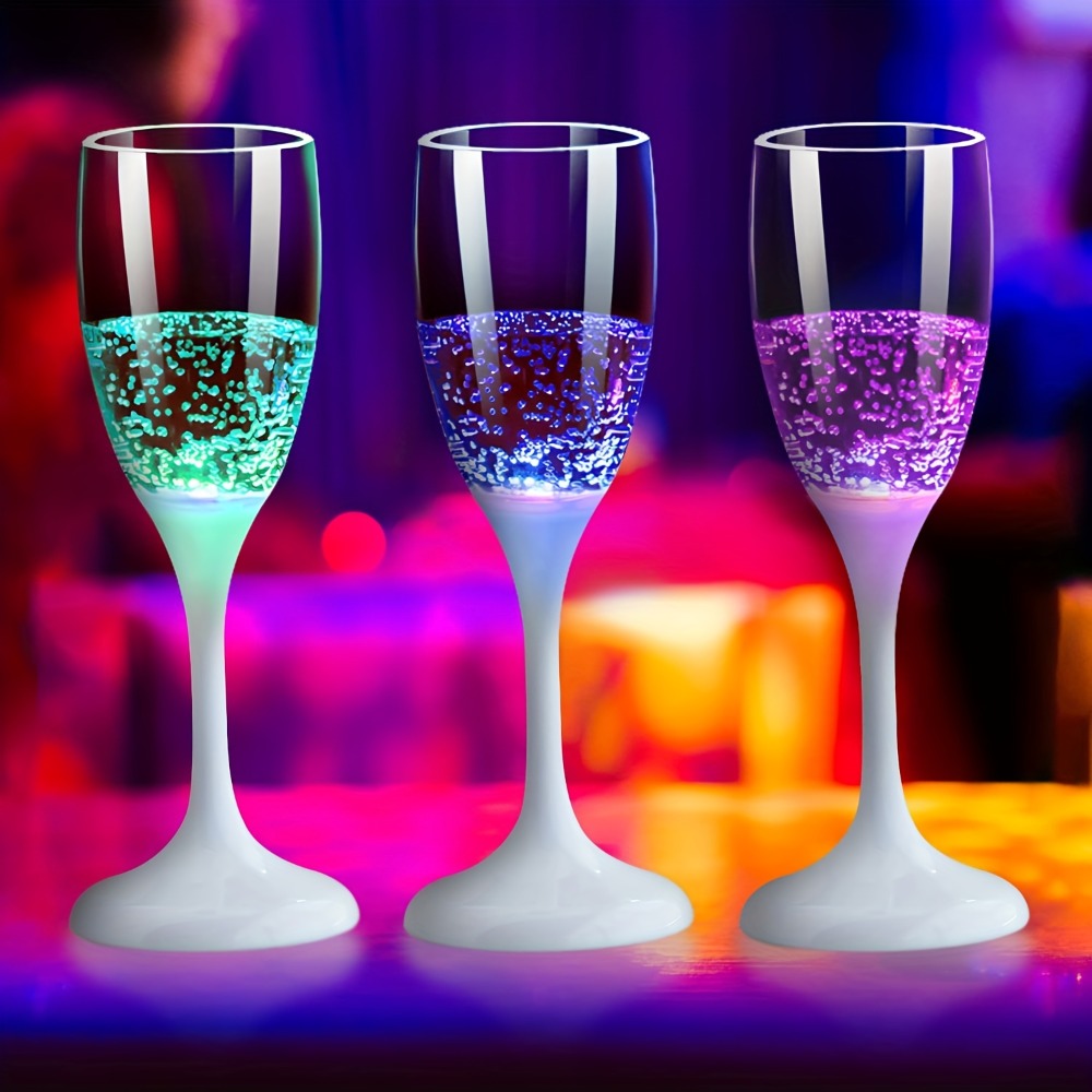 LED Light Up Champagne Flutes Set of 6 ¨C Glow in the Dark Colored Plastic Wine Glasses for Birthday Halloween Christmas Wedding Party Favors Adults