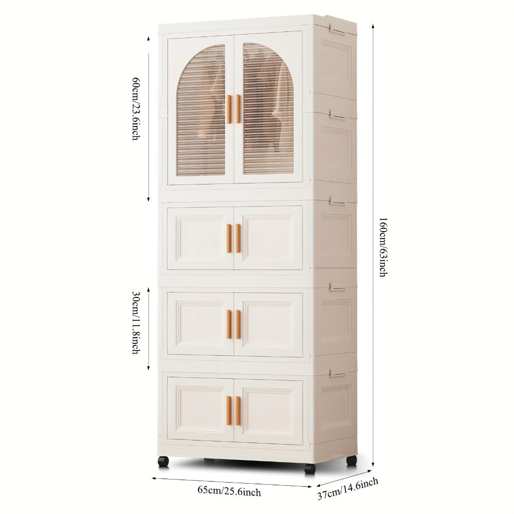 Folding Wardrobe Storage Cabinet on Wheels with Magnetic Door, Hanging Rod & Shelves ¨C 25.6¡± Wide Portable Closet Organizer