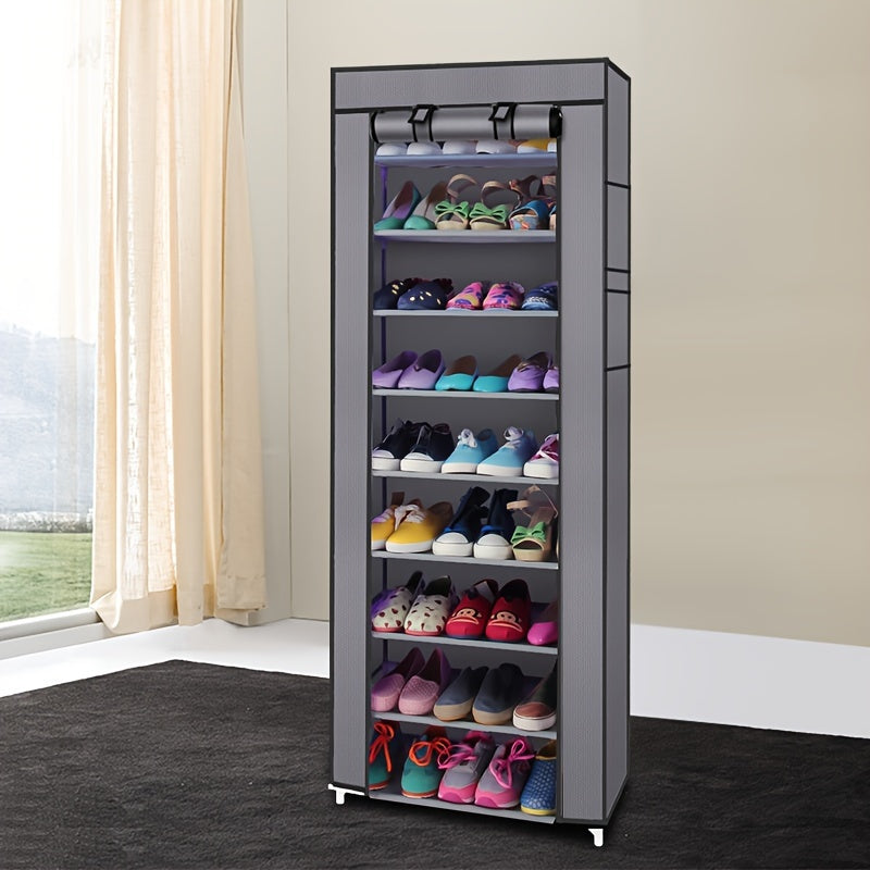 Shoe Rack with Dustproof Cover 10 Layers 9 Cubbies ¨C Large Capacity Non-Woven Shoe Organizer for Entryway, Closet & Bedroom ¨C Space-Saving Steel Frame Shoe Shelf, Easy Assembly