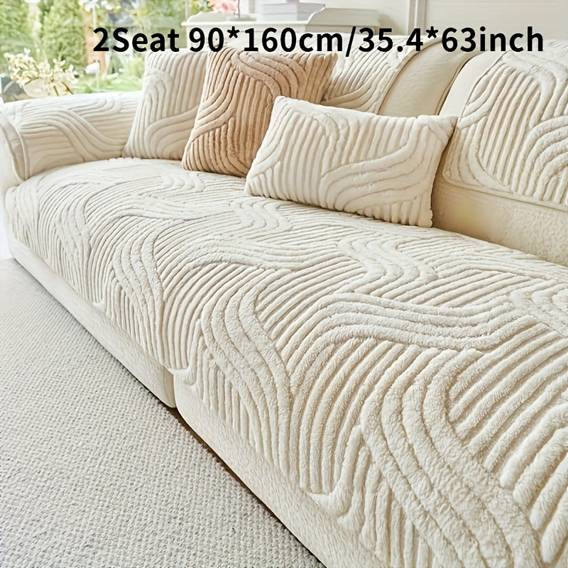 Sofa Cover Plush Shu Velveteen Non-Slip Couch Slipcover Breathable Pet-Proof Vintage Style for Living Room Bedroom Office 2 3 4 Seater