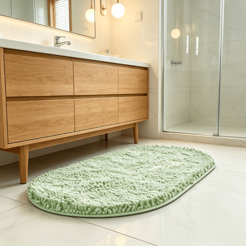 Chenille Bath Mat Non-Slip Super Absorbent Oval Bathroom Rug Soft Plush Carpet for Bathroom Kitchen Bedroom Entryway Indoor Outdoor Pet Dog Mat Machine Washable Multi-Color Multi-Size